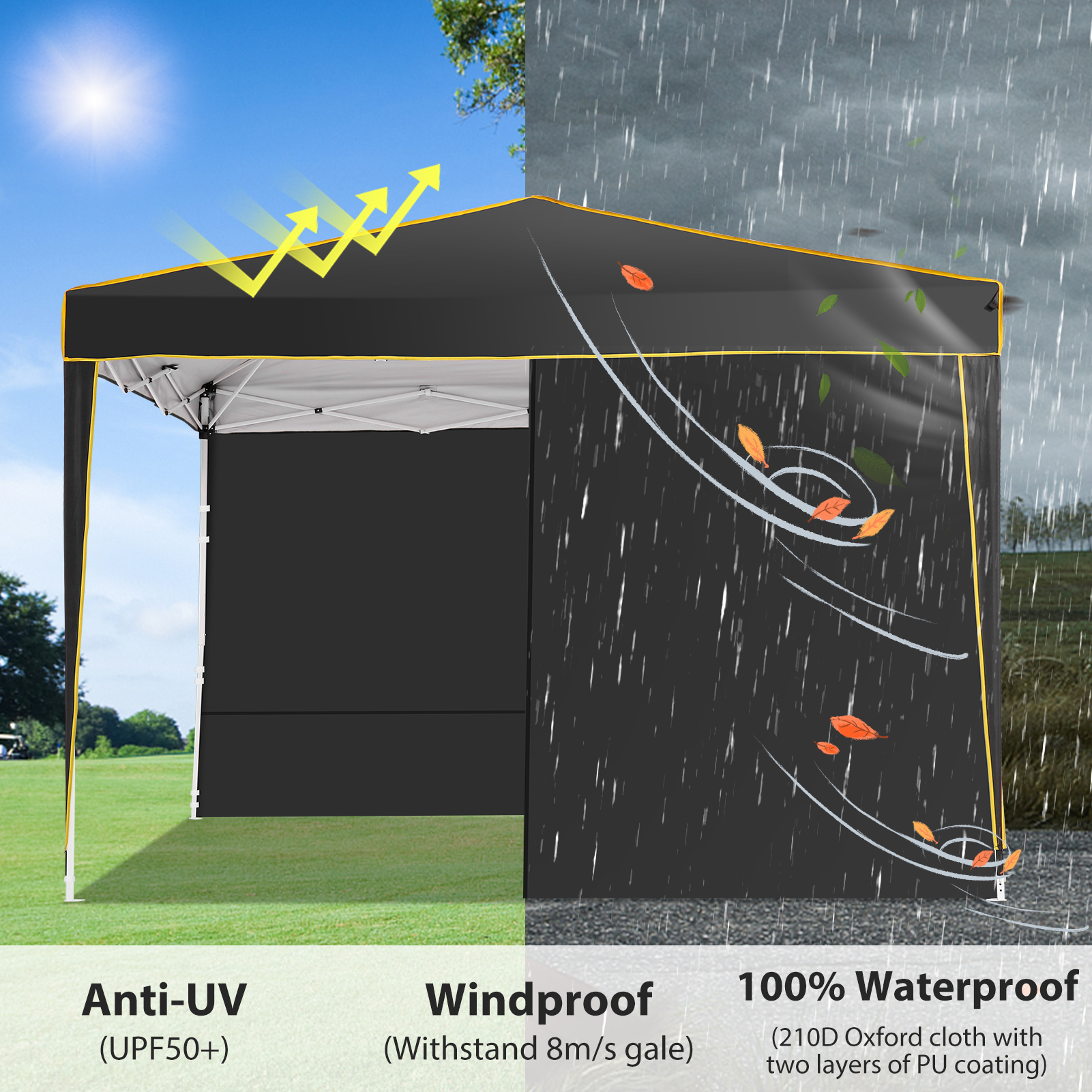 SANOPY 10' x 10' Pop up Canopy Tent, Canopy Shelter with 4 Removable Sidewalls and Sandbags, Outdoor Party Tent with Carry Bag for Backyard, Black