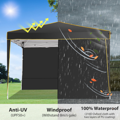 SANOPY 10' x 10' Pop up Canopy Tent, Canopy Shelter with 4 Removable Sidewalls and Sandbags, Outdoor Party Tent with Carry Bag for Backyard, Black