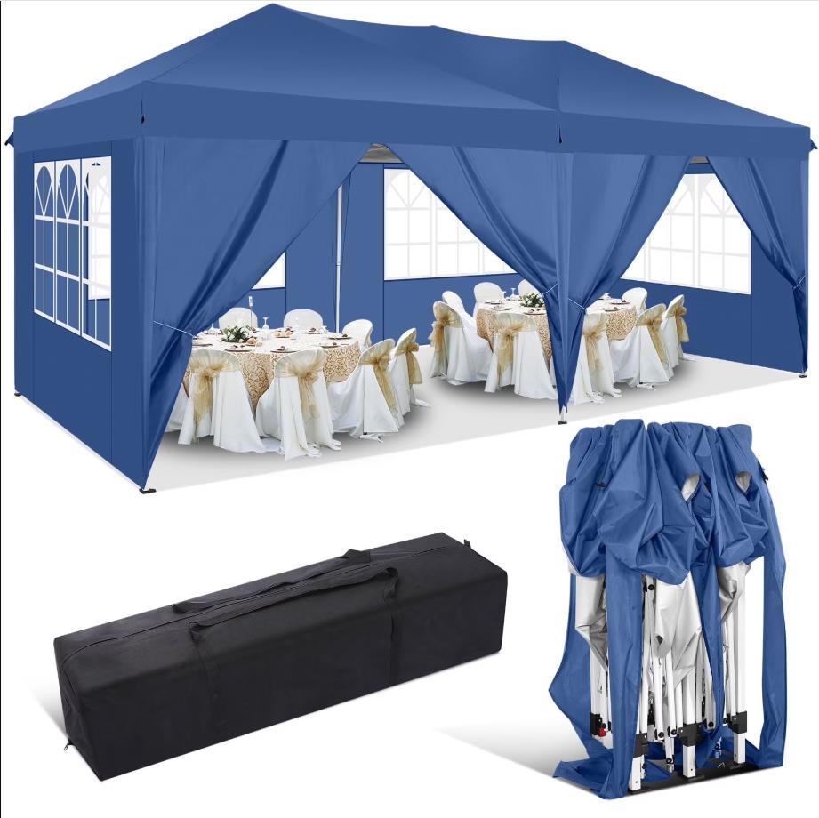 HOTEEL 10x20 Pop up Canopy Tent, Protable Canopy Tent with 6 Sidewalls Waterproof Commercial Pop up Tent for Parties, Wedding, Camping, Courtyard with Carry Bag,White