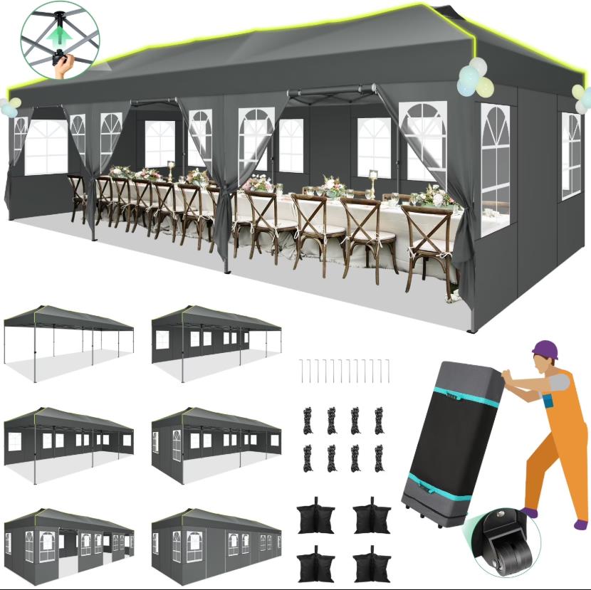 Hoteel Canopy 10x10 Pop Up Canopy Tent 1-Button Push Easy up Outdoor Canopy Instant Portable Commercial Shelter Waterproof UPF50+ Gazebo with Reflective Strip, Air Vent & 4 Sandbags