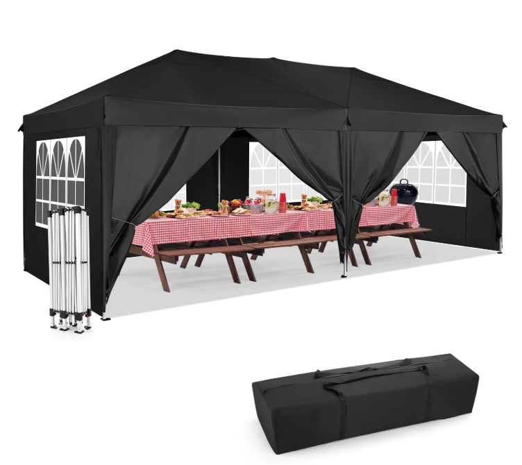 HOTEEL 10x10ft Popup Canopy Waterproof Canopy with 4 Sidewalls Outdoor Commercial Instant Shelter Beach Camping Canopy Tent for Party