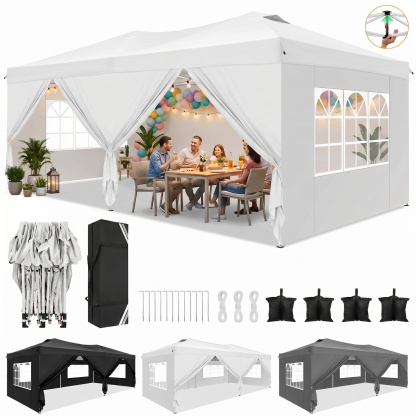 SANOPY 10' x 10' Straight Leg Pop-up Canopy Tent Easy Two Person Setup Instant Outdoor Canopy Folding Shelter with 4 Removable Sidewalls, Air Vent on The Top, 4 Sandbags, Carrying Bag, Black