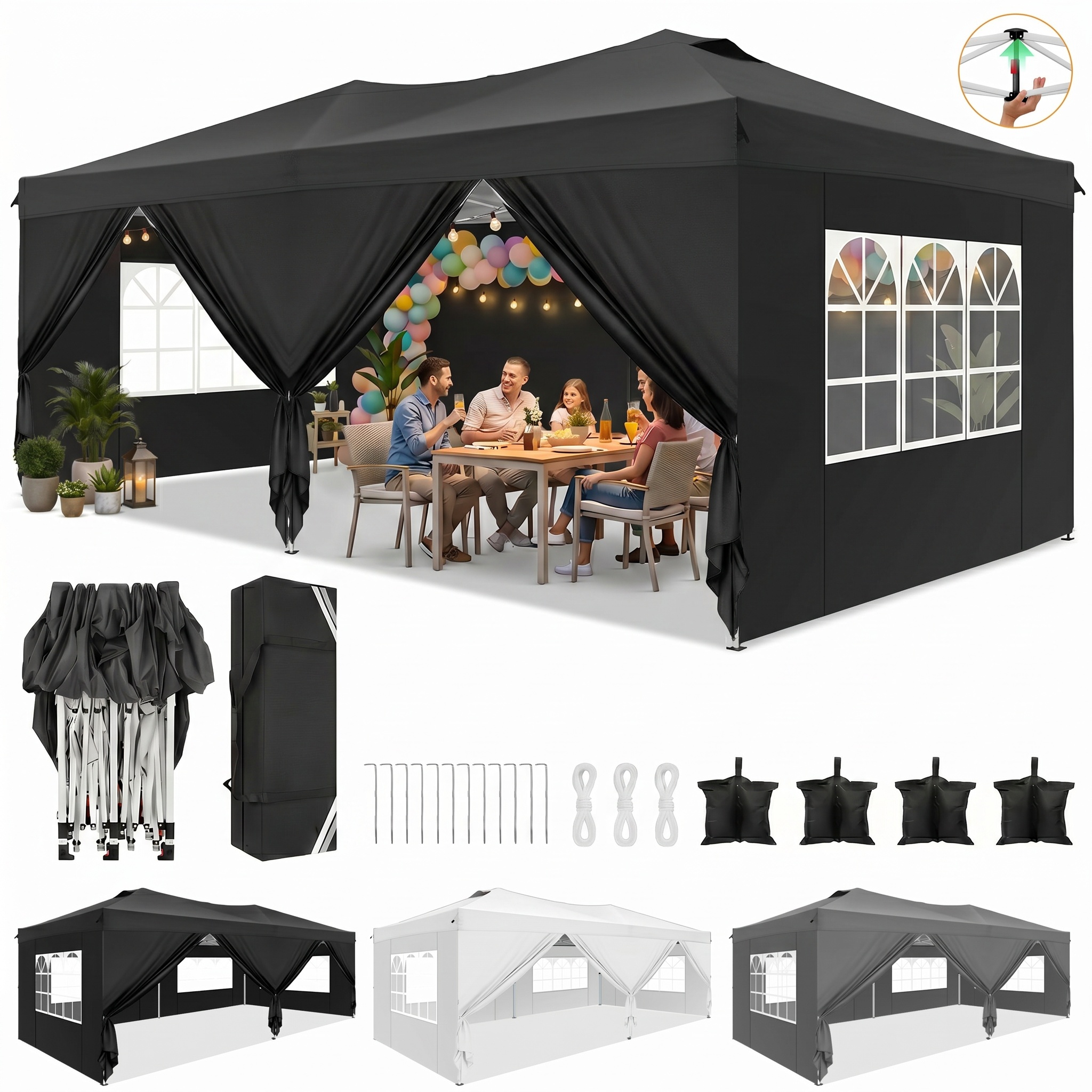 SANOPY 10' x 10' Straight Leg Pop-up Canopy Tent Easy Two Person Setup Instant Outdoor Canopy Folding Shelter with 4 Removable Sidewalls, Air Vent on The Top, 4 Sandbags, Carrying Bag, Black