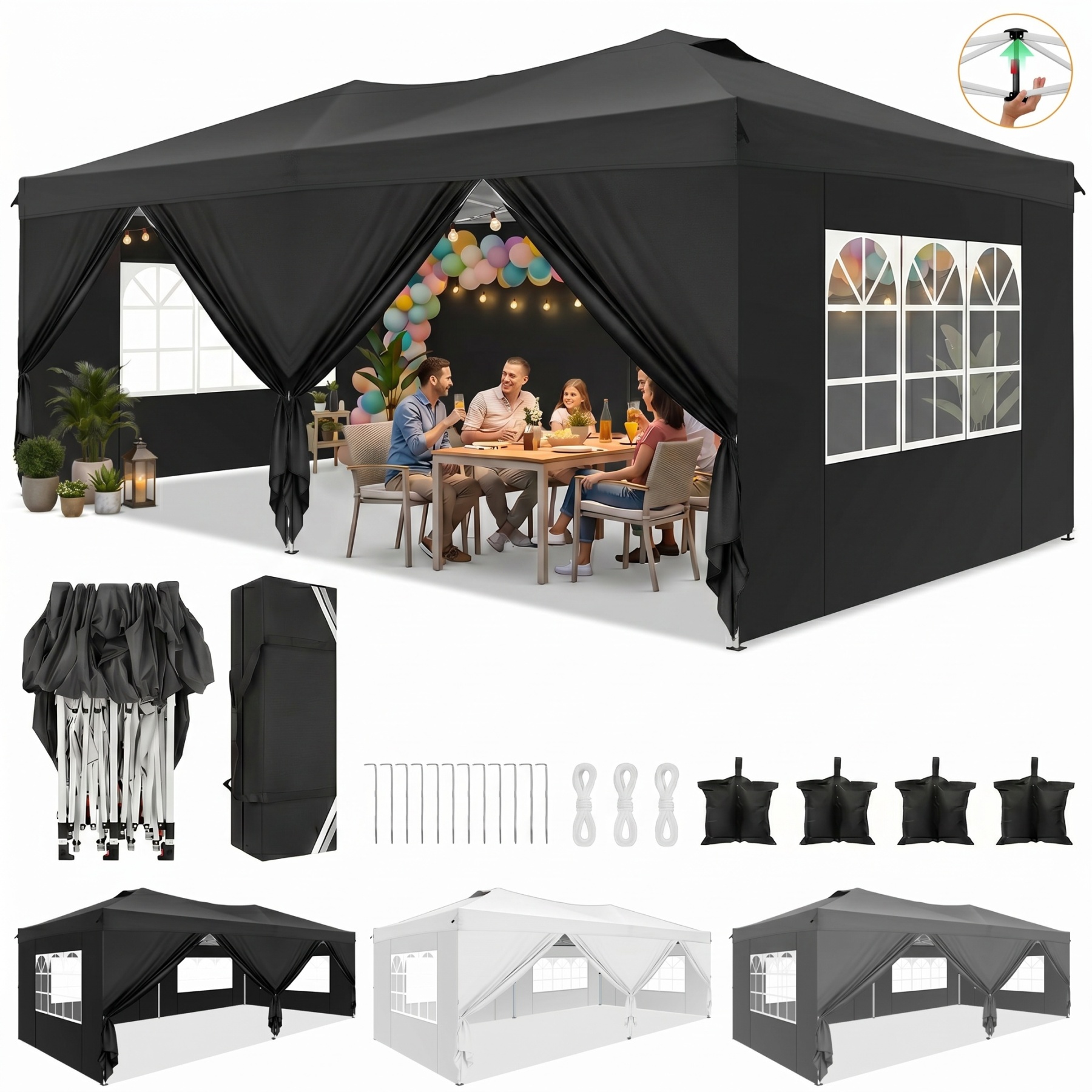 SANOPY 10' x 10' Straight Leg Pop-up Canopy Tent Easy Two Person Setup Instant Outdoor Canopy Folding Shelter with 4 Removable Sidewalls, Air Vent on The Top, 4 Sandbags, Carrying Bag, Black