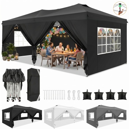 SANOPY 10' x 10' Straight Leg Pop-up Canopy Tent Easy Two Person Setup Instant Outdoor Canopy Folding Shelter with 4 Removable Sidewalls, Air Vent on The Top, 4 Sandbags, Carrying Bag, Black