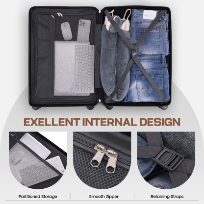 SANOPY 20" Luggage Set, Hardside 3PCS Suitcase Set with TSA Lock and Spinner Wheels, Black