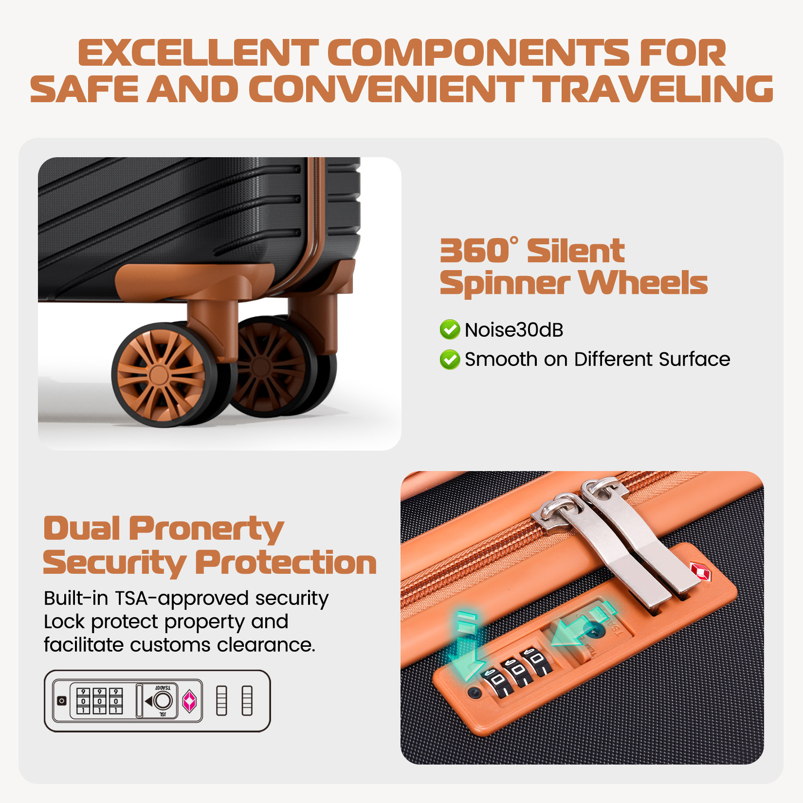 SANOPY 4 Pcs Luggage Set, ABS+PC(Sturdy) Hardshell Suitcases, TSA Locks, Silent Dual Spinner Wheels, Black