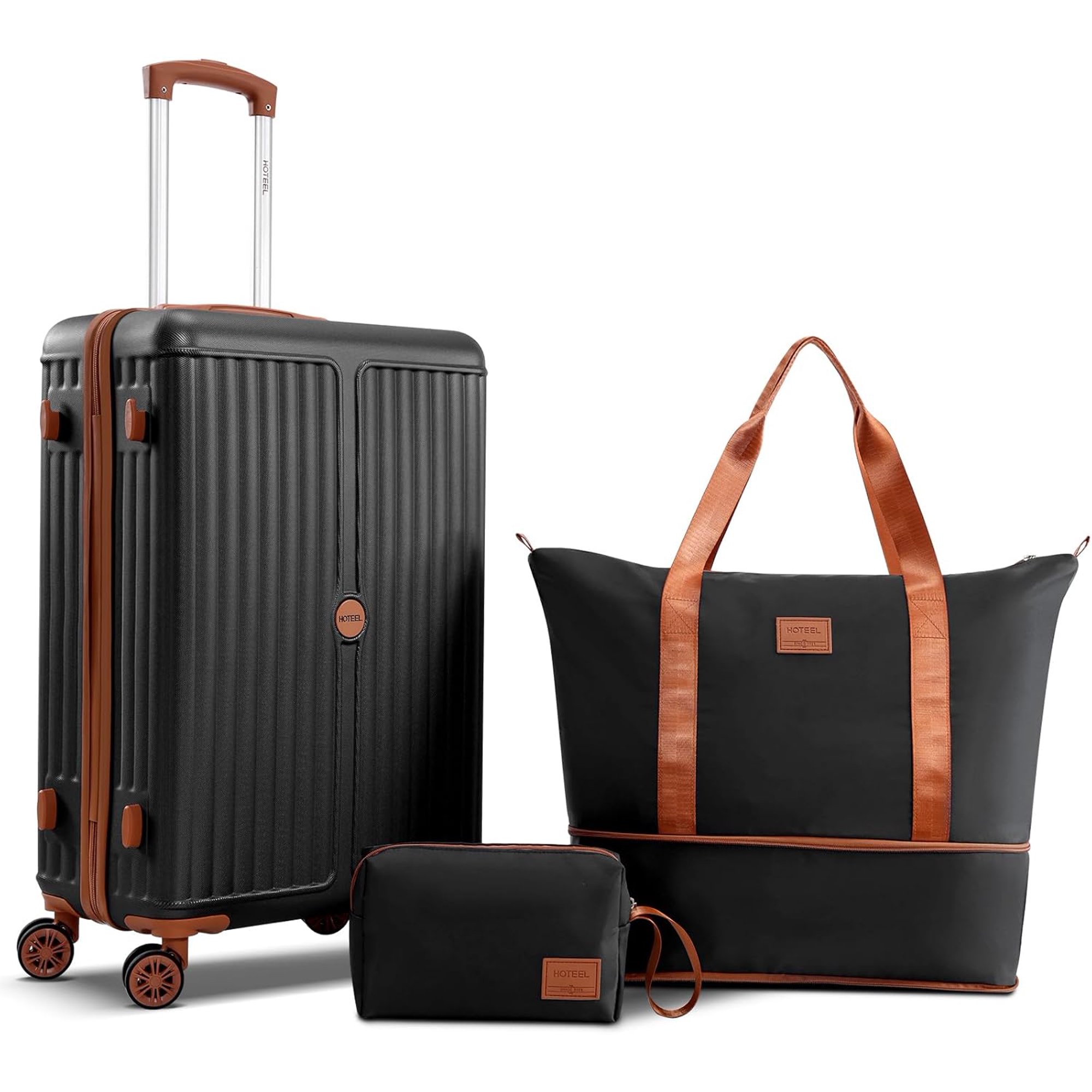 SANOPY 3 Piece Hardshell Luggage Set, ABS+PC Lightweight Suitcase Set with Double Spinner Wheels TSA Lock. (Black)