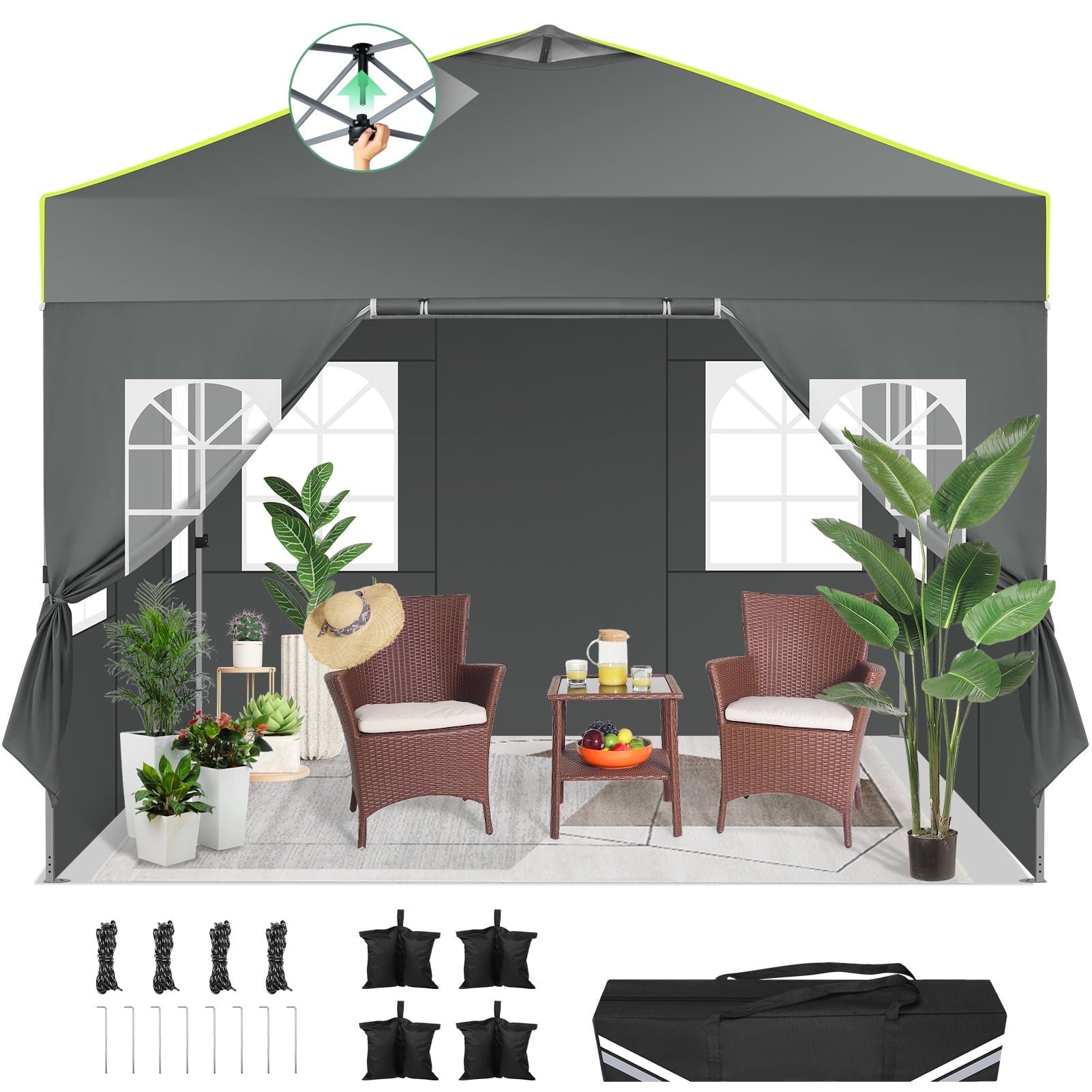 Hoteel Canopy 10x10 Pop Up Canopy Tent 1-Button Push Easy up Outdoor Canopy Instant Portable Commercial Shelter Waterproof UPF50+ Gazebo with Reflective Strip, Air Vent & 4 Sandbags