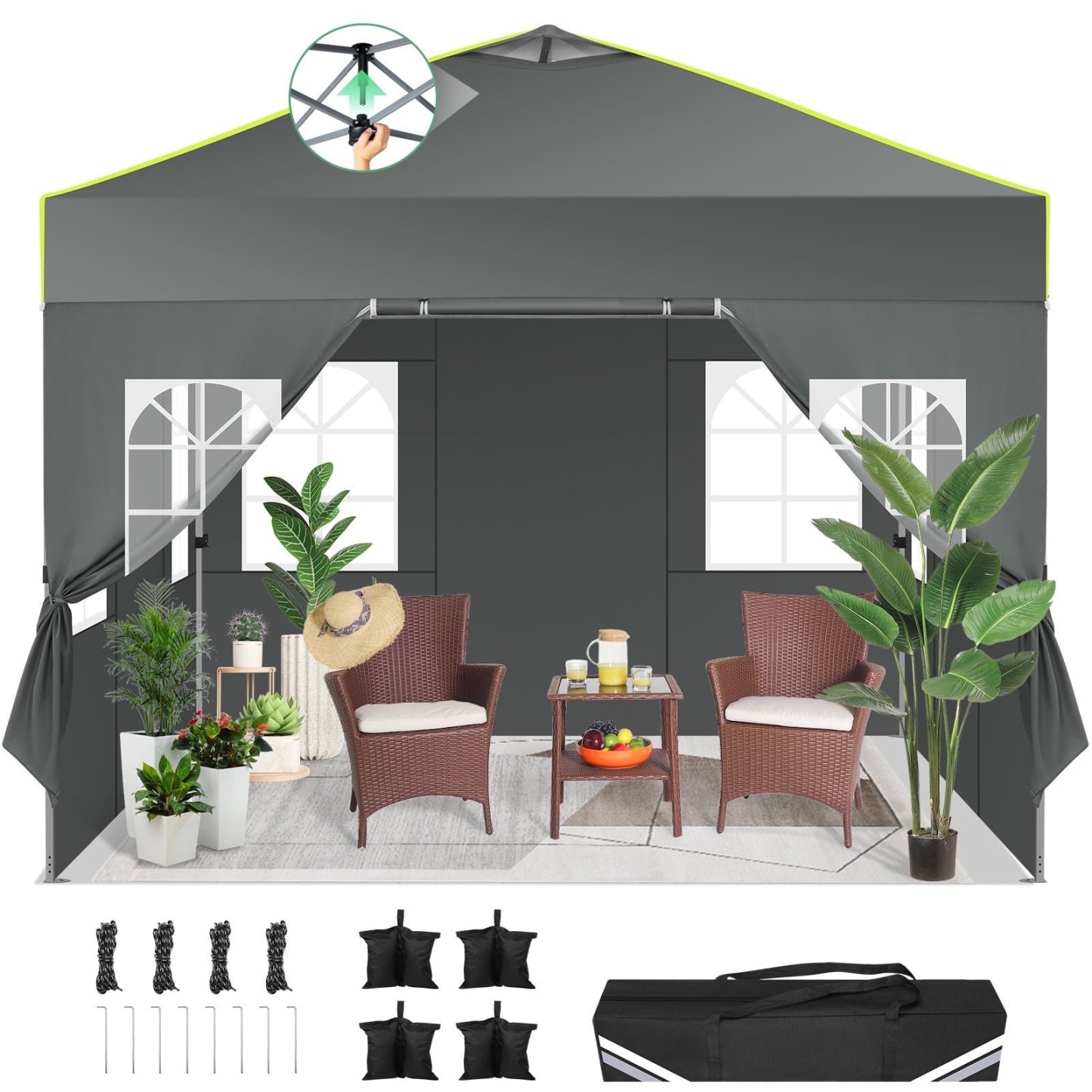 Hoteel Canopy 10x10 Pop Up Canopy Tent 1-Button Push Easy up Outdoor Canopy Instant Portable Commercial Shelter Waterproof UPF50+ Gazebo with Reflective Strip, Air Vent & 4 Sandbags