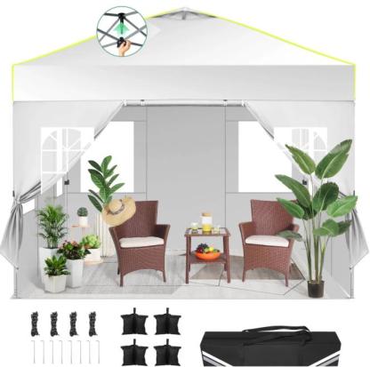 Hoteel Canopy 10x10 Pop Up Canopy Tent 1-Button Push Easy up Outdoor Canopy Instant Portable Commercial Shelter Waterproof UPF50+ Gazebo with Reflective Strip, Air Vent & 4 Sandbags