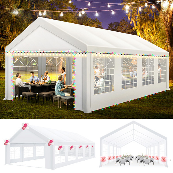 HOTEEL 20x20 Party Tent Heavy Duty with Removable Sidewalls & 4 Built-in Sandbags, Commercial Wedding Large Tent, UV 50+, Waterproof, White