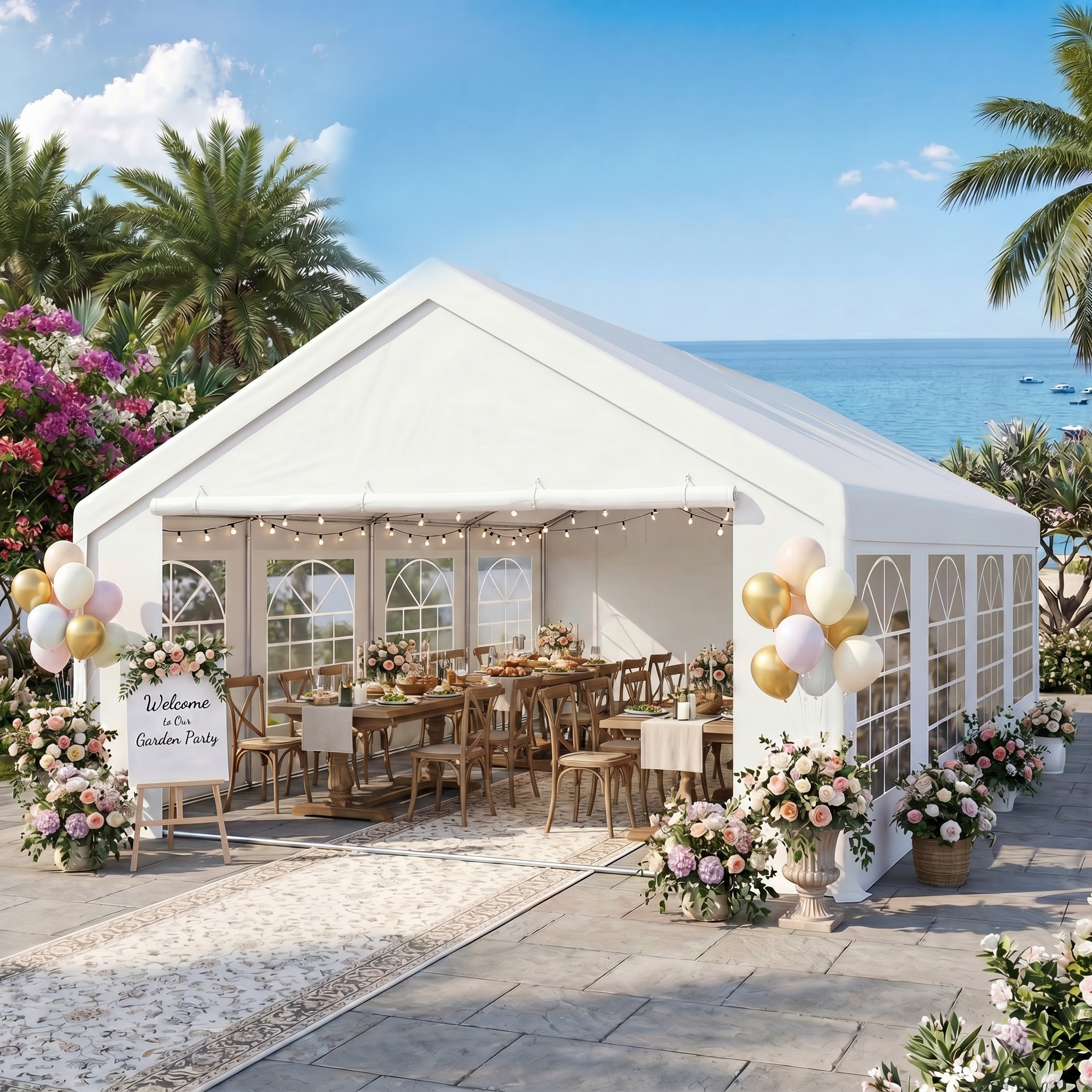 HOTEEL Heavy Duty Canopy Tent, Easy Up Commercial Outdoor Canopy Wedding Party Tent, Waterproof Outdoor Canopy Tents for Large Events, Wedding, Parties, White