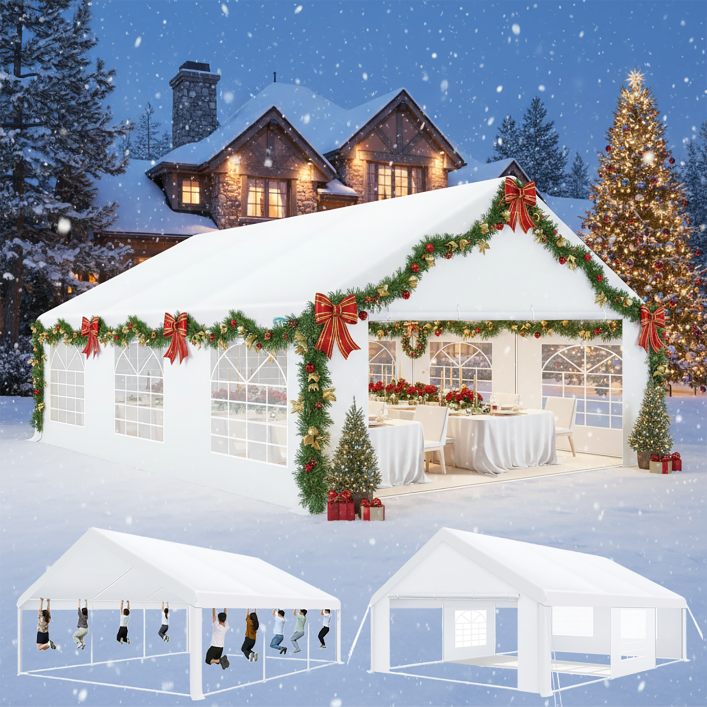 SANOPY 10x30 Party Tent with 8 Removable Sidewalls Canopy Tent Heavy Duty, Carpas para Fiestas with Built-in Sandbags, Carport Wedding Tent Glamping, White