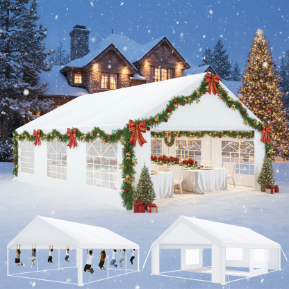 SANOPY 10x30 Party Tent with 8 Removable Sidewalls Canopy Tent Heavy Duty, Carpas para Fiestas with Built-in Sandbags, Carport Wedding Tent Glamping, White