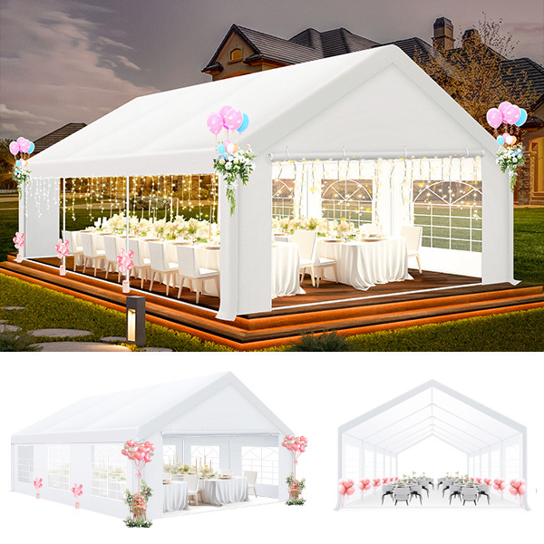 HOTEEL 20x20 Party Tent Heavy Duty with Removable Sidewalls & 4 Built-in Sandbags, Commercial Wedding Large Tent, UV 50+, Waterproof, White