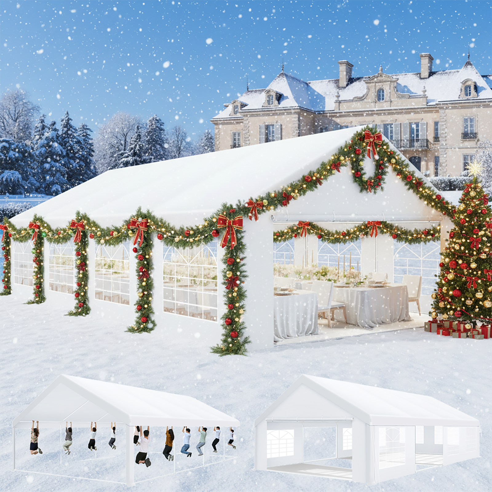 SANOPY 10x30 Party Tent with 8 Removable Sidewalls Canopy Tent Heavy Duty, Carpas para Fiestas with Built-in Sandbags, Carport Wedding Tent Glamping, White