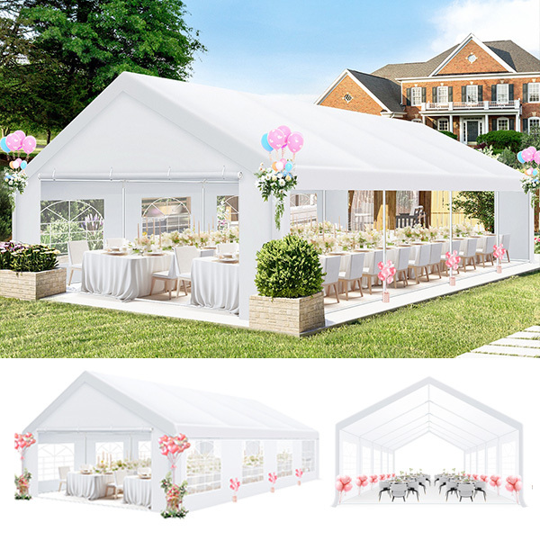 HOTEEL 20x20 Party Tent Heavy Duty with Removable Sidewalls & 4 Built-in Sandbags, Commercial Wedding Large Tent, UV 50+, Waterproof, White