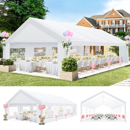 HOTEEL 20x20 Party Tent Heavy Duty with Removable Sidewalls & 4 Built-in Sandbags, Commercial Wedding Large Tent, UV 50+, Waterproof, White