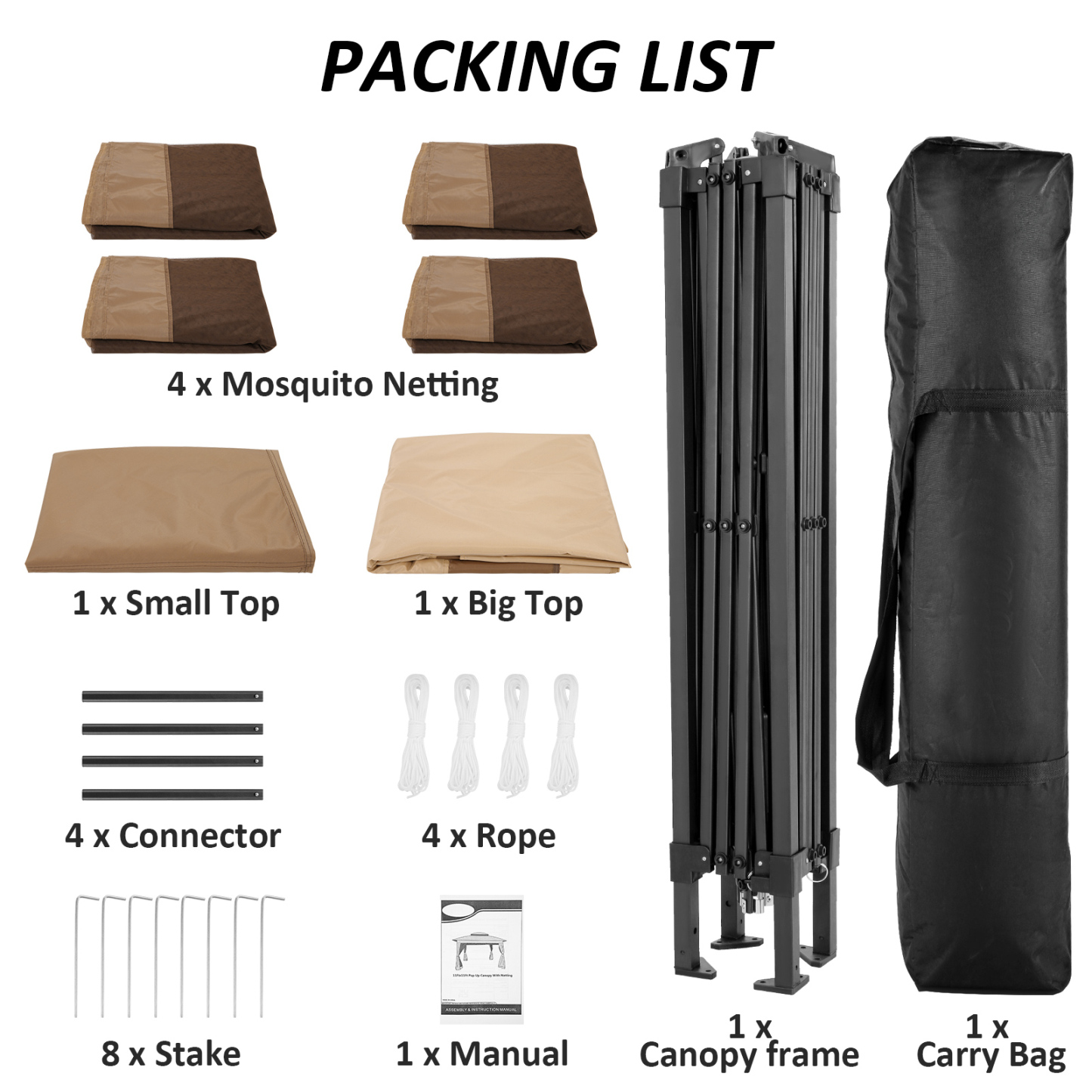 SANOPY 11'x 11' Pop up Gazebo with 4 Mosquito Netting, Outdoor Canopy Tent with Double Roof Tops and 121 Square ft of Shade for Patio, Garden, Camping Shelter, Khaki