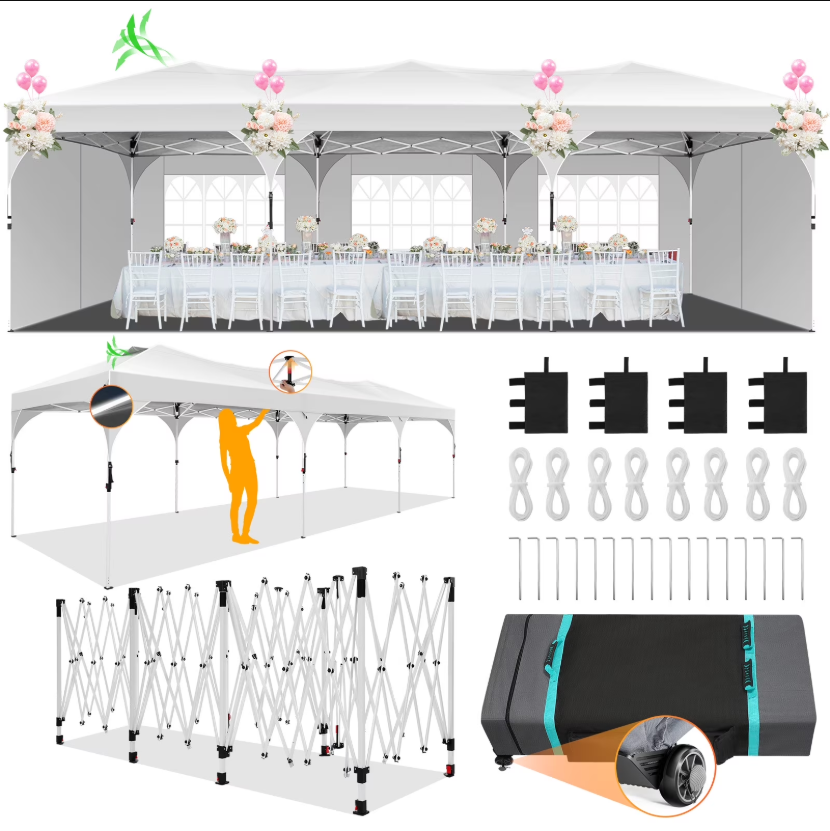 HOTEEL 10x10 Ez Up Pop Up Canopy Tent, Party Tents with One Push Central Button Air Vent, Instant Canopy Tent with Sidewalls & Reflective Strip