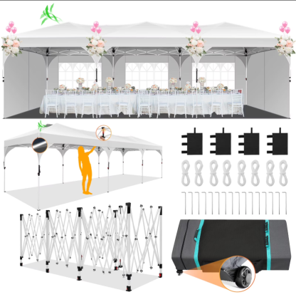 HOTEEL 10x10 Ez Up Pop Up Canopy Tent, Party Tents with One Push Central Button Air Vent, Instant Canopy Tent with Sidewalls & Reflective Strip