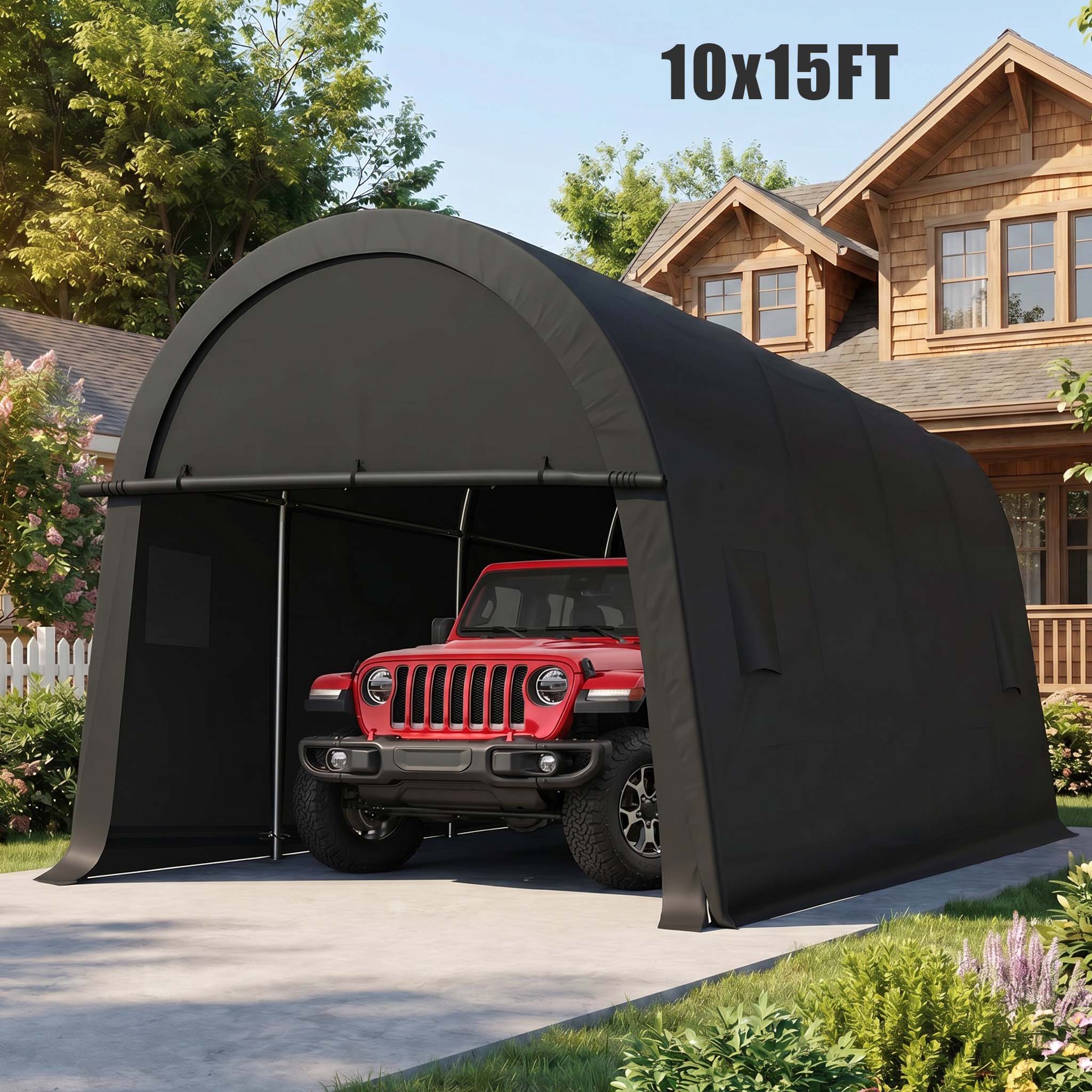 HOTEEL Carport Heavy Duty, Portable Garage Carport Canopy with All-Steel Metal Frame & Vents, Round Style Outdoor Storage Shed for Car, Truck, Boat, Patio Furniture Anti-Snow Waterproof