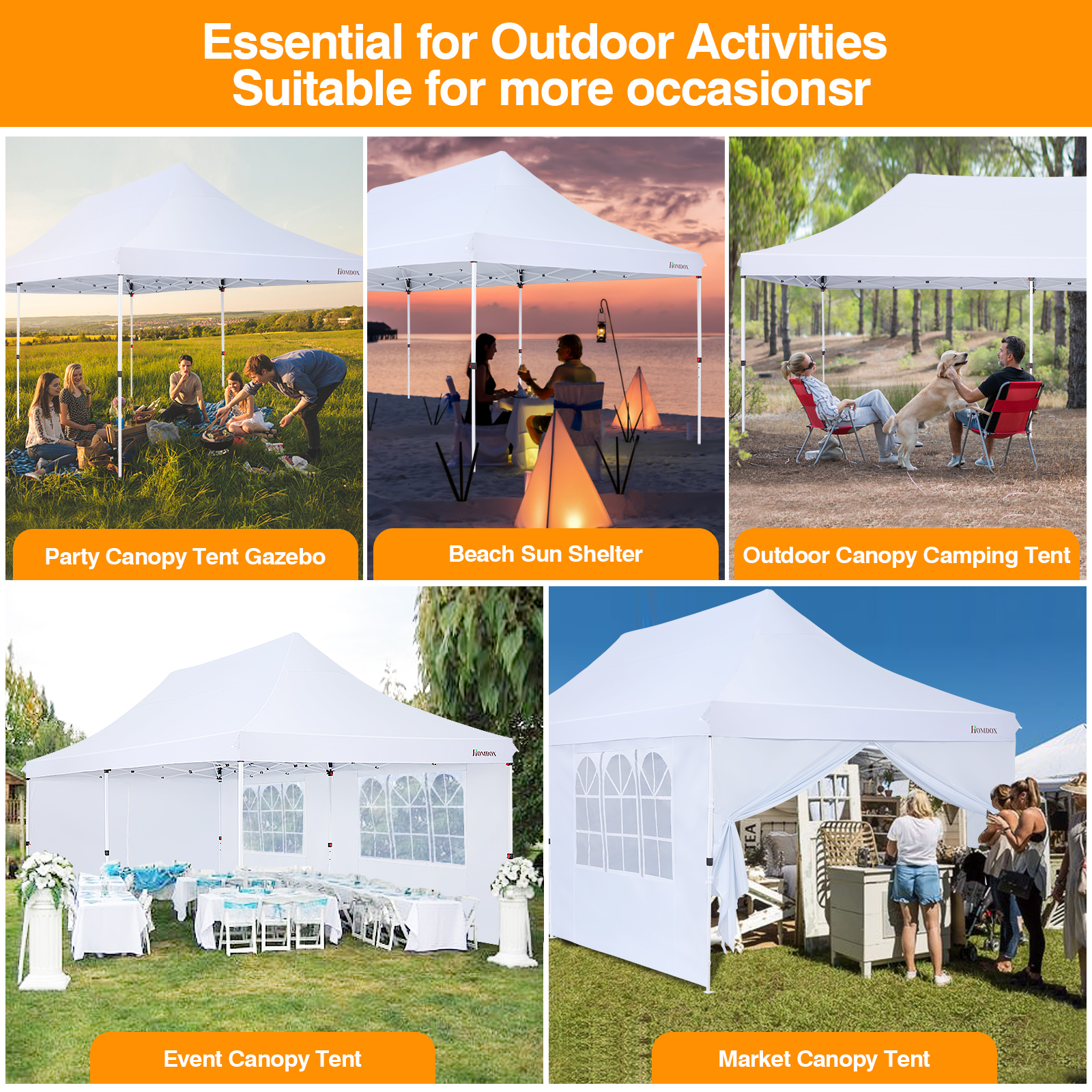 SANOPY 10'x20' Ez Pop up Canopy Party Tent with 6 Sidewalls, Waterproof and Sun Shelter Patio Gazebo All Season for Market with Carry Bag, Gray