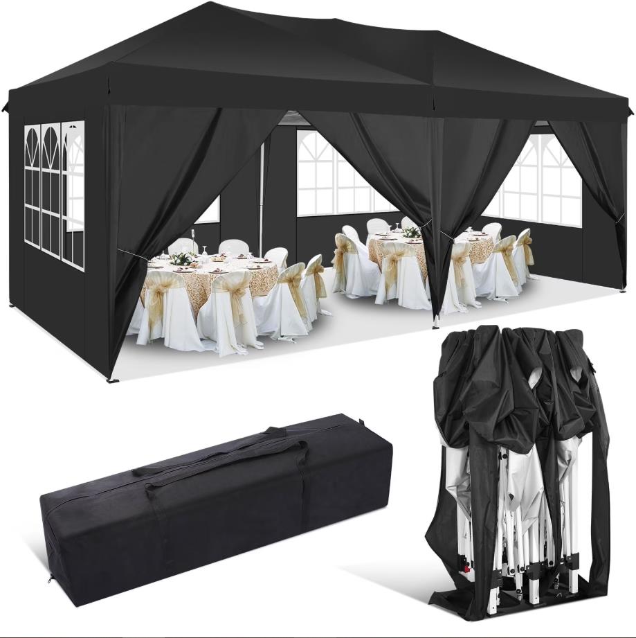 HOTEEL 10x20 Pop up Canopy Tent, Protable Canopy Tent with 6 Sidewalls Waterproof Commercial Pop up Tent for Parties, Wedding, Camping, Courtyard with Carry Bag,White