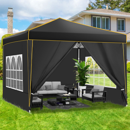 SANOPY 10' x 10' Pop up Canopy Tent, Canopy Shelter with 4 Removable Sidewalls and Sandbags, Outdoor Party Tent with Carry Bag for Backyard, Black