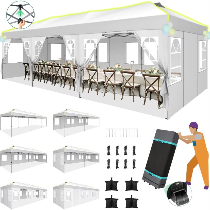 Hoteel Canopy 10x10 Pop Up Canopy Tent 1-Button Push Easy up Outdoor Canopy Instant Portable Commercial Shelter Waterproof UPF50+ Gazebo with Reflective Strip, Air Vent & 4 Sandbags