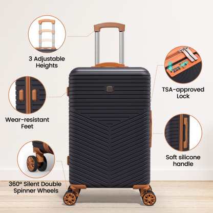 SANOPY 4 Pcs Luggage Set, ABS+PC(Sturdy) Hardshell Suitcases, TSA Locks, Silent Dual Spinner Wheels, Black