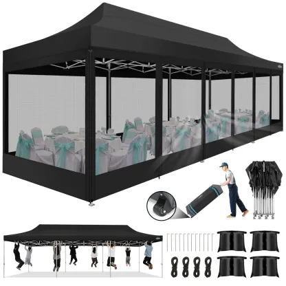 HOTEEL 10x15 Heavy Duty Canopy Tent, Pop up Gazebo with Netting Screened ,Waterproof Ez up Canopy with Sidewalls, Outdoor Instant Party Tent for Backyard, Khaki