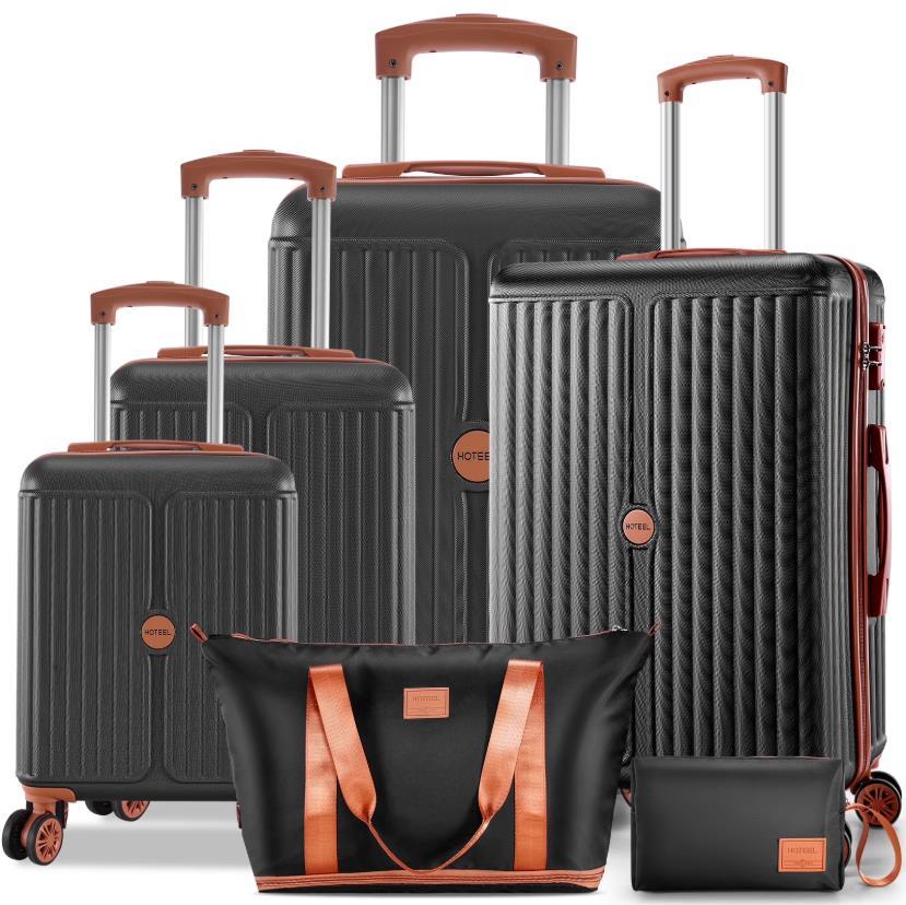 HOTEEL 3 Piece Carry on Luggage Set 20in Suitcase with Spinner Wheels TSA Lock, PC ABS Hardside Luggage Set with Toiletry Bag & Travel Gym Bag, Black