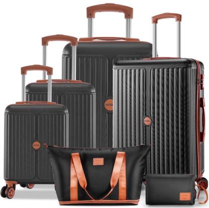 HOTEEL 3 Piece Carry on Luggage Set 20in Suitcase with Spinner Wheels TSA Lock, PC ABS Hardside Luggage Set with Toiletry Bag & Travel Gym Bag, Black