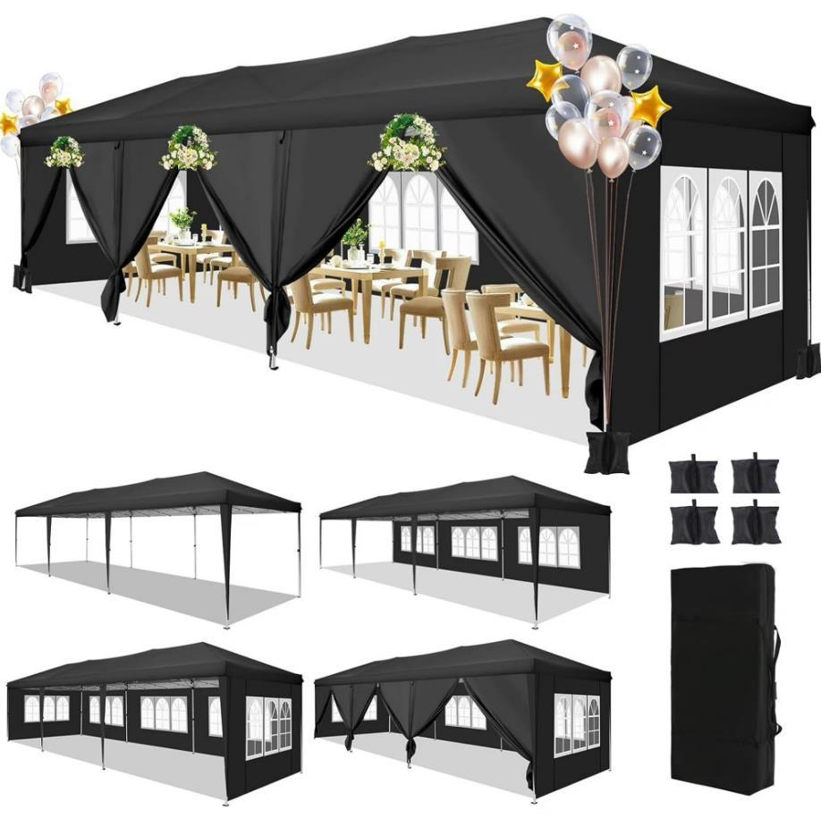 HOTEEL 10x20 Pop up Canopy Tent, Protable Canopy Tent with 6 Sidewalls Waterproof Commercial Pop up Tent for Parties, Wedding, Camping, Courtyard with Carry Bag,White