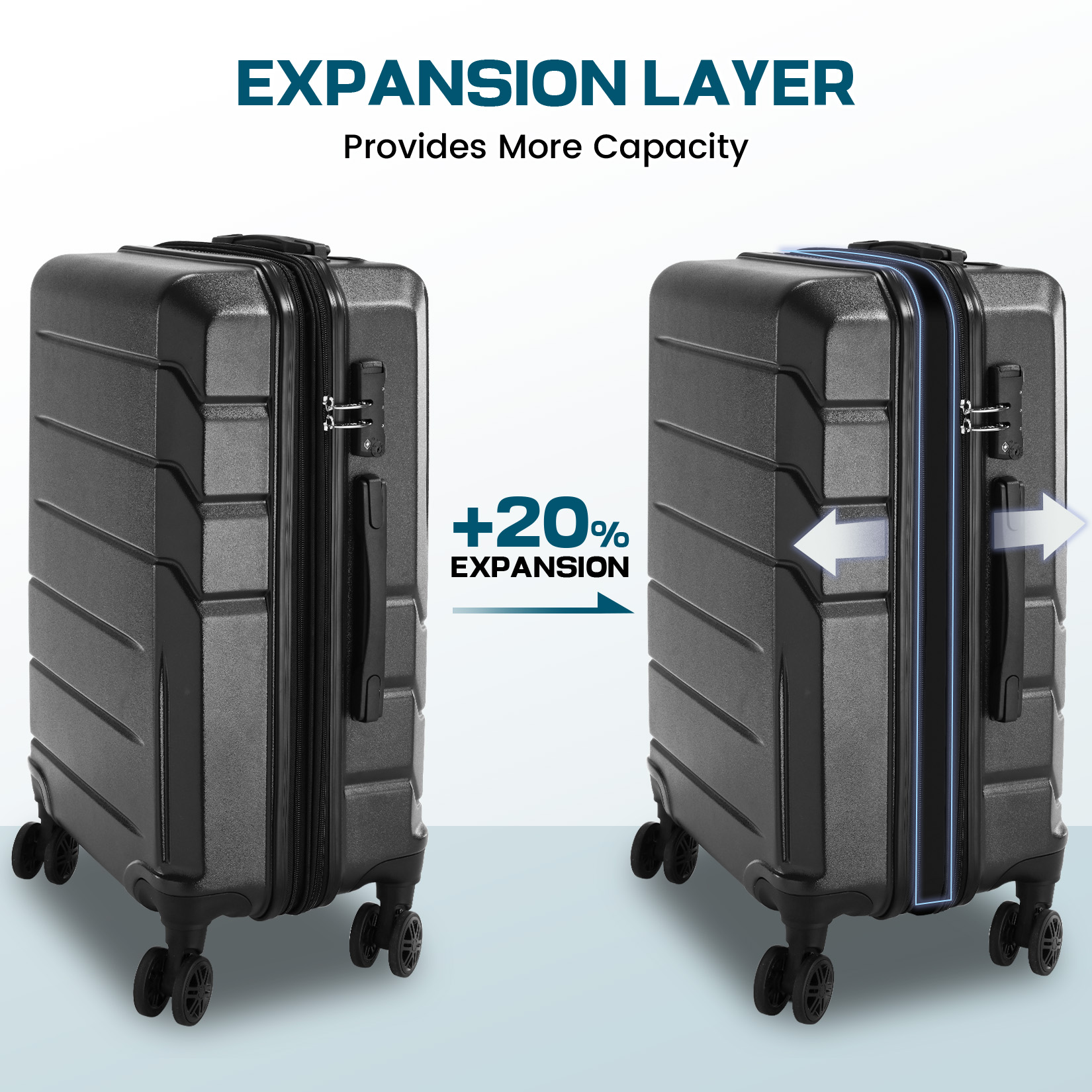 SANOPY 3-Piece Carry On Luggage Set, Hardside Suitcase Set with TSA Lock Spinner Wheels, Black