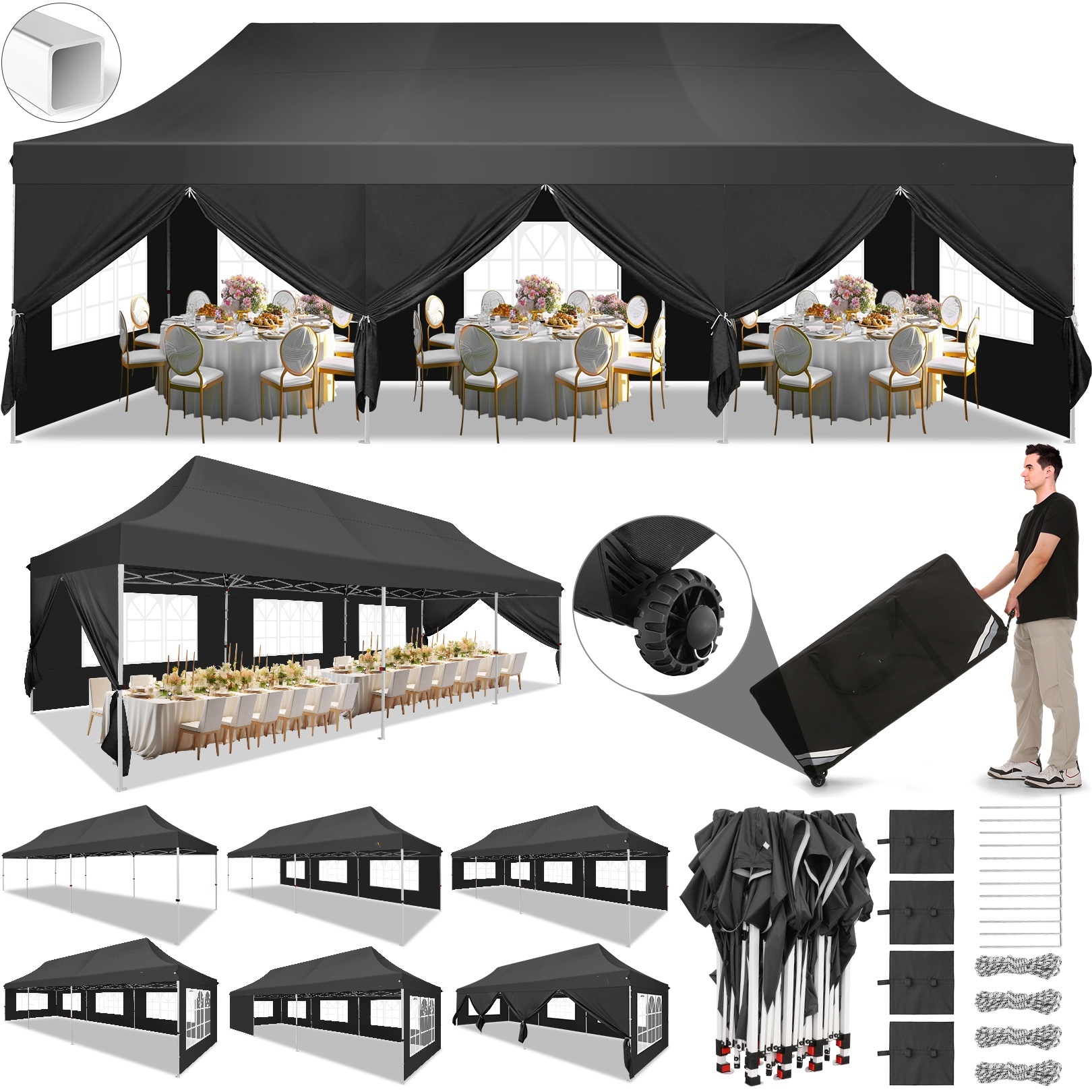 SANOPY 10' x 20' EZ Pop up Canopy Party Tent, Outdoor Event Instant Gazebo with 6 Removable Sidewalls for Camping Wedding Picnic, White
