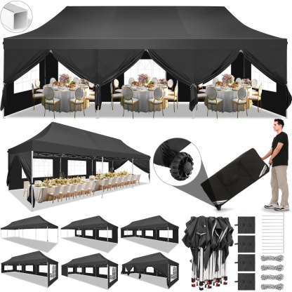 SANOPY 10' x 20' EZ Pop up Canopy Party Tent, Outdoor Event Instant Gazebo with 6 Removable Sidewalls for Camping Wedding Picnic, White