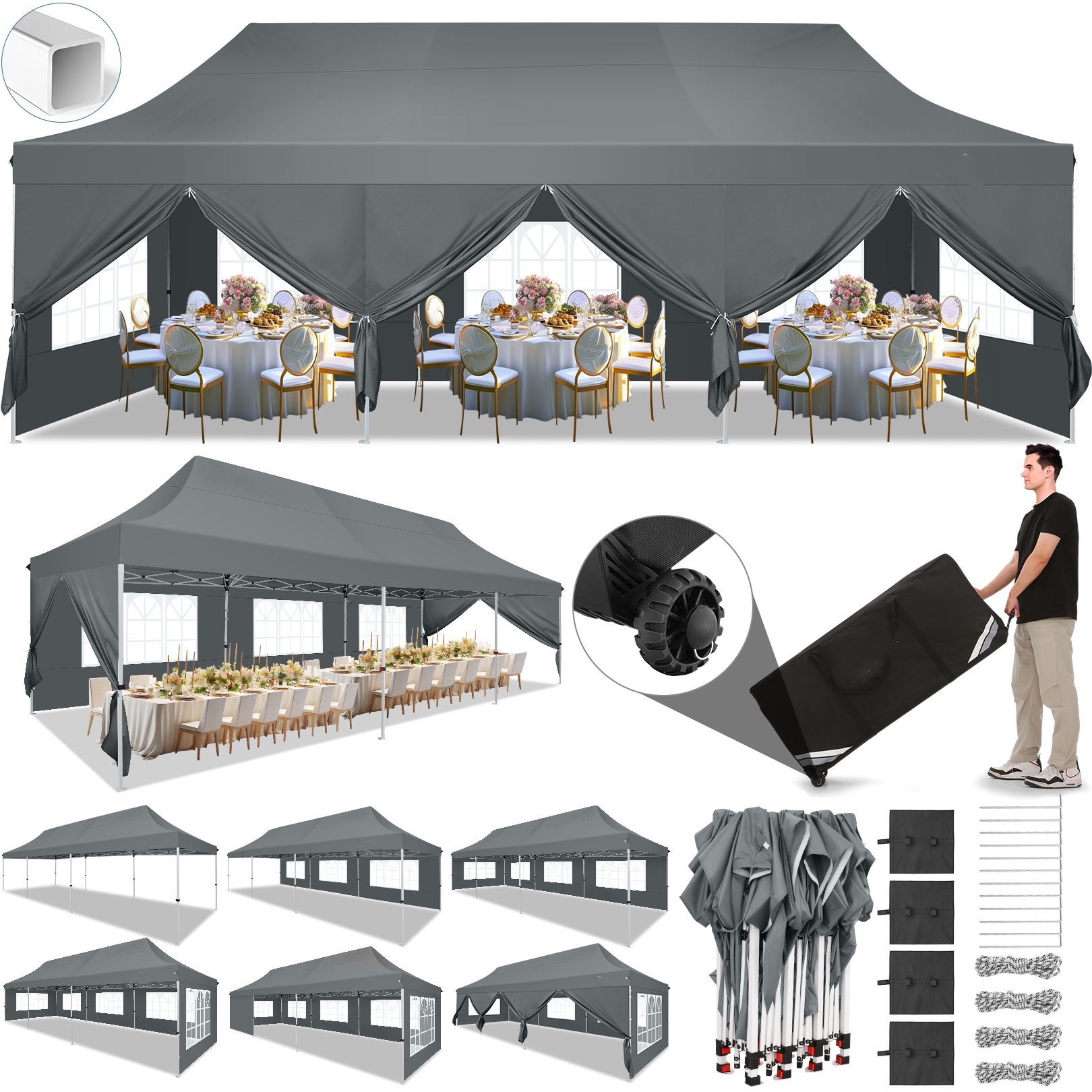 SANOPY 10' x 20' EZ Pop up Canopy Party Tent, Outdoor Event Instant Gazebo with 6 Removable Sidewalls for Camping Wedding Picnic, White