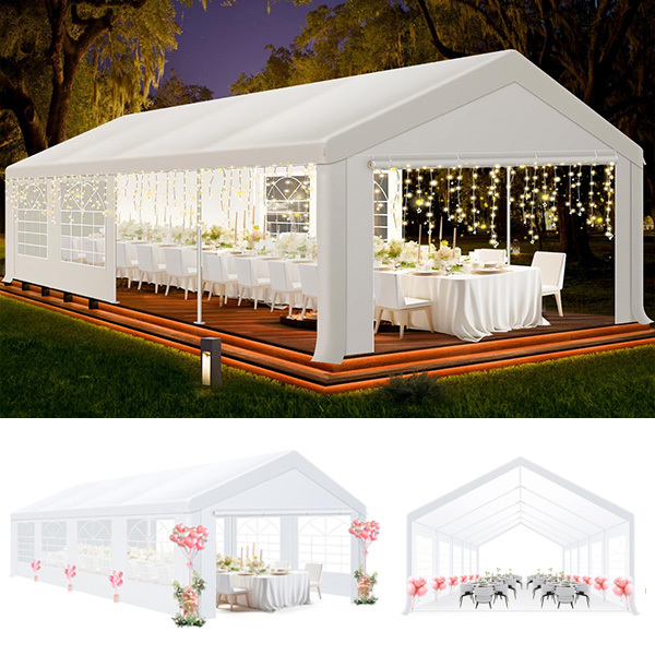 HOTEEL 20x20 Party Tent Heavy Duty with Removable Sidewalls & 4 Built-in Sandbags, Commercial Wedding Large Tent, UV 50+, Waterproof, White