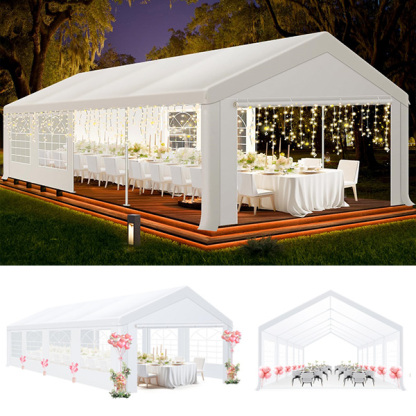 HOTEEL 20x20 Party Tent Heavy Duty with Removable Sidewalls & 4 Built-in Sandbags, Commercial Wedding Large Tent, UV 50+, Waterproof, White