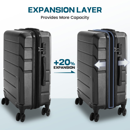 SANOPY 3-Piece Carry On Luggage Set, Hardside Suitcase Set with TSA Lock Spinner Wheels, Black