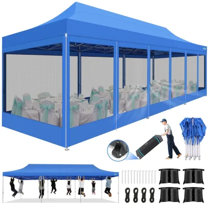 HOTEEL 10x15 Heavy Duty Canopy Tent, Pop up Gazebo with Netting Screened ,Waterproof Ez up Canopy with Sidewalls, Outdoor Instant Party Tent for Backyard, Khaki