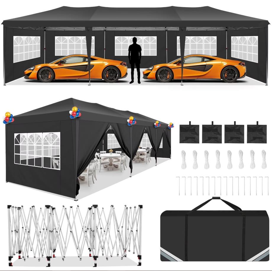HOTEEL 10x20 Pop up Canopy Tent, Protable Canopy Tent with 6 Sidewalls Waterproof Commercial Pop up Tent for Parties, Wedding, Camping, Courtyard with Carry Bag,White