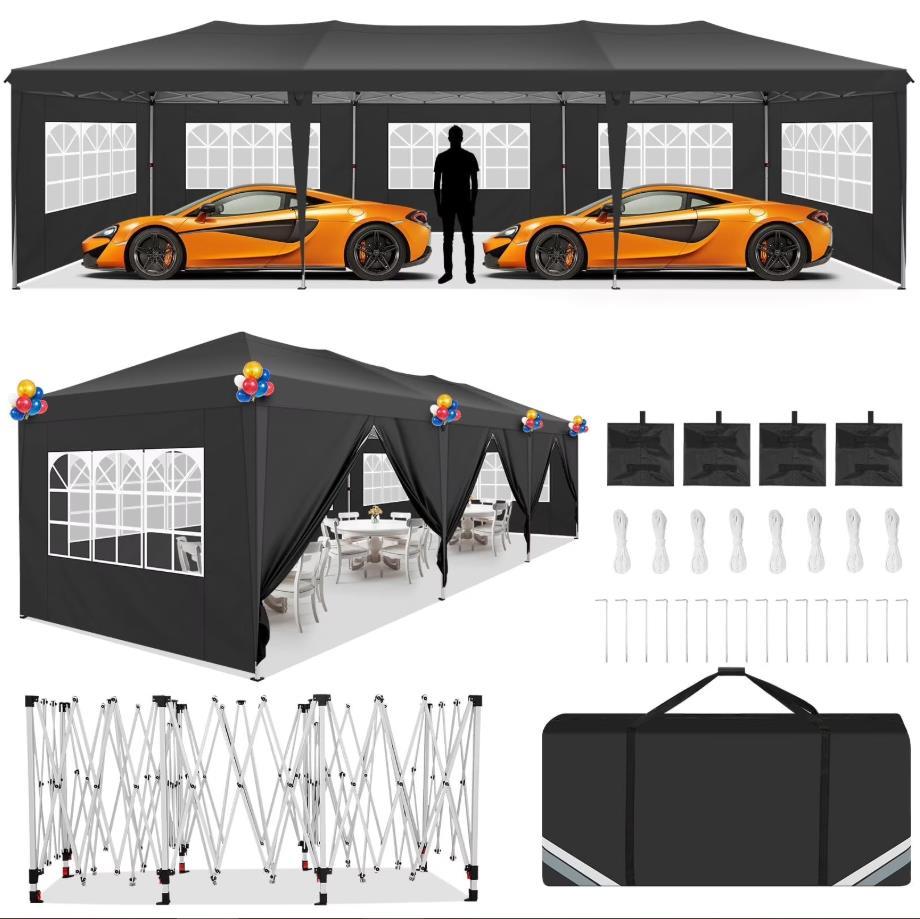 HOTEEL 10x20 Pop up Canopy Tent, Protable Canopy Tent with 6 Sidewalls Waterproof Commercial Pop up Tent for Parties, Wedding, Camping, Courtyard with Carry Bag,White