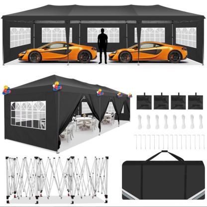 HOTEEL 10x20 Pop up Canopy Tent, Protable Canopy Tent with 6 Sidewalls Waterproof Commercial Pop up Tent for Parties, Wedding, Camping, Courtyard with Carry Bag,White