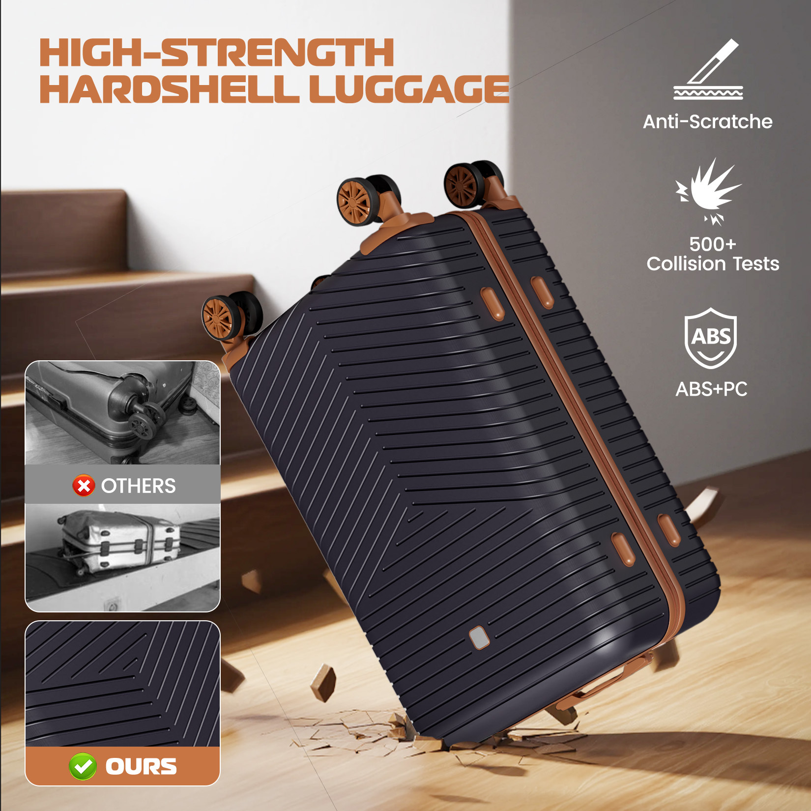 SANOPY 4 Pcs Luggage Set, ABS+PC(Sturdy) Hardshell Suitcases, TSA Locks, Silent Dual Spinner Wheels, Black