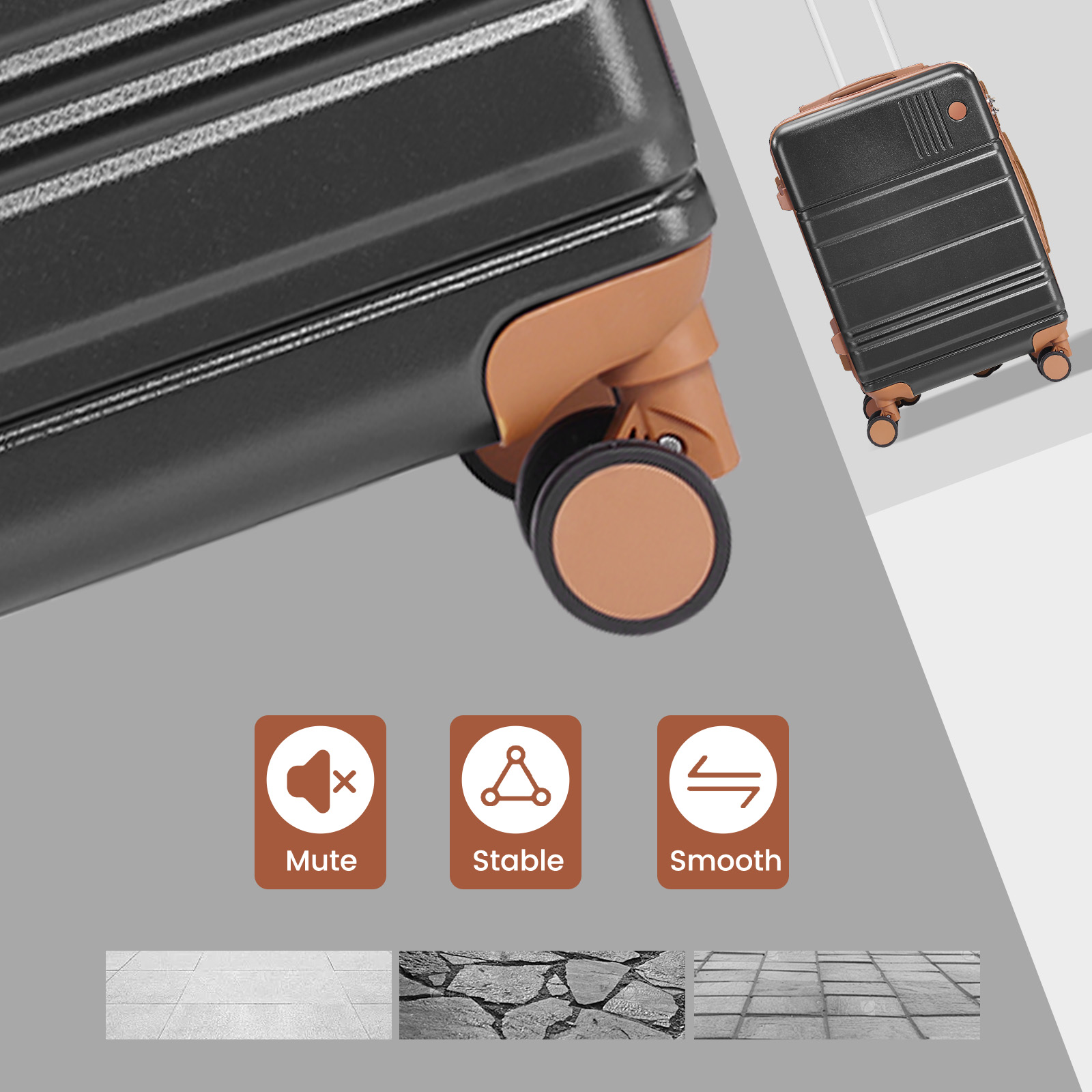 SANOPY 3 Piece Hardshell Luggage Set, ABS+PC Lightweight Suitcase Set with Double Spinner Wheels TSA Lock. (Black)