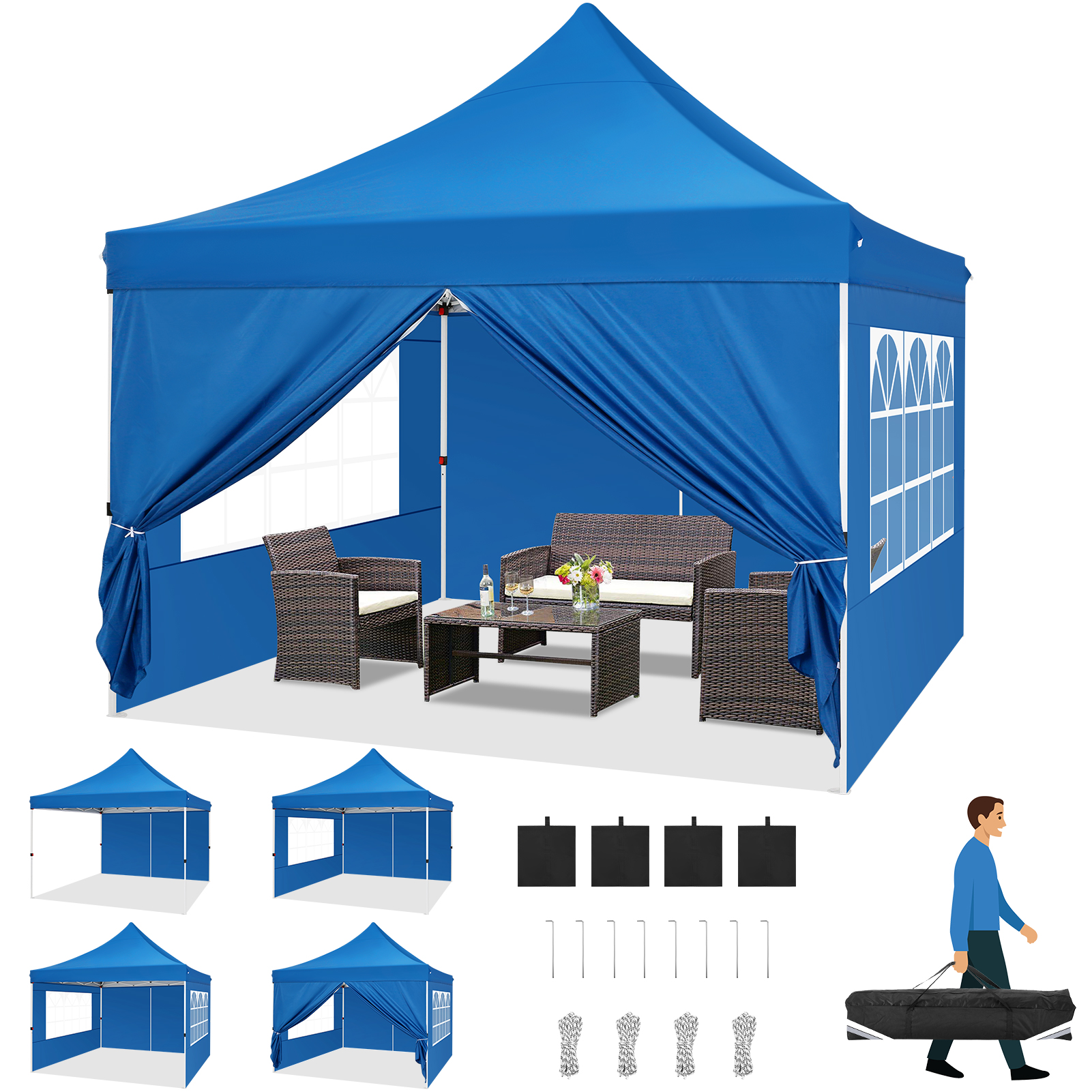 SANOPY 10' x 20' EZ Pop up Canopy Party Tent, Outdoor Event Instant Gazebo with 6 Removable Sidewalls for Camping Wedding Picnic, White